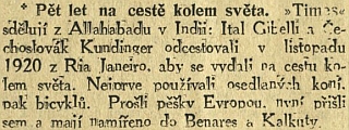 Noticka v Českém směru, "deníku Československé strany národně socialistické na českém západě" o jeho dobrodružné cestě