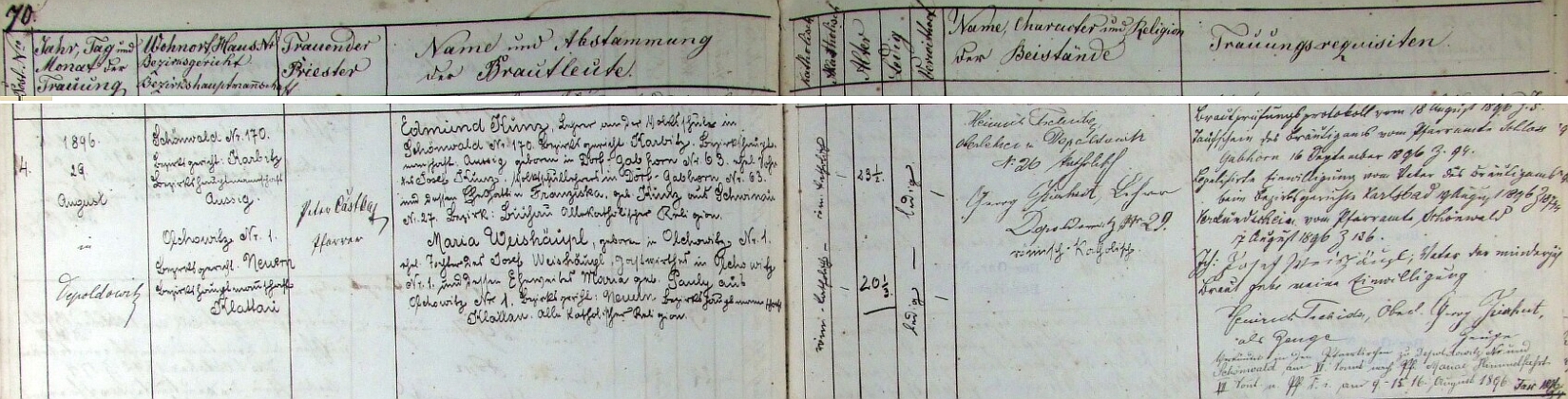 Záznam o svatbě v děpoltické oddací matrice