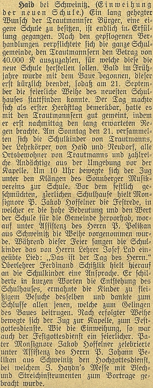 Pro slavnostní vysvěcení nové německé školy v Trutmani (už "za republiky", 21. září 1919) secvičil se svými žáky píseň "Das ist der Tag des Herrn" na slova Ludwiga Uhlanda