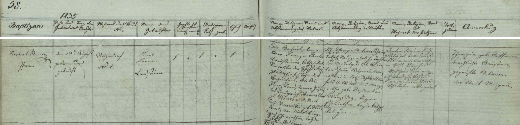 Záznam o jeho narození v křestní matrice farní obce Stoitzendorf