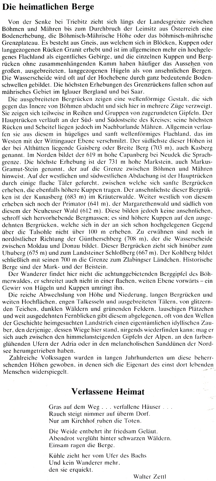 Hned za kapitolou o "domovských horách" (zde Českomoravská vrchovina) následuje báseň Waltera Zettla jistě nejen o Šumavě