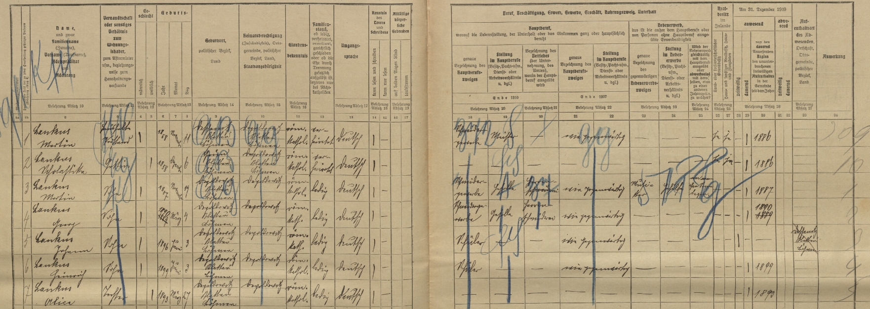 Arch sčítání lidu z roku 1910 pro stavení čp. 14 v Děpolticích
