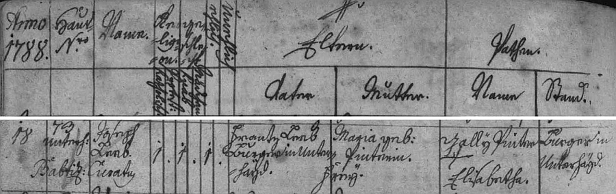 Záznam o jeho narození v dolnodvořišťské matrice