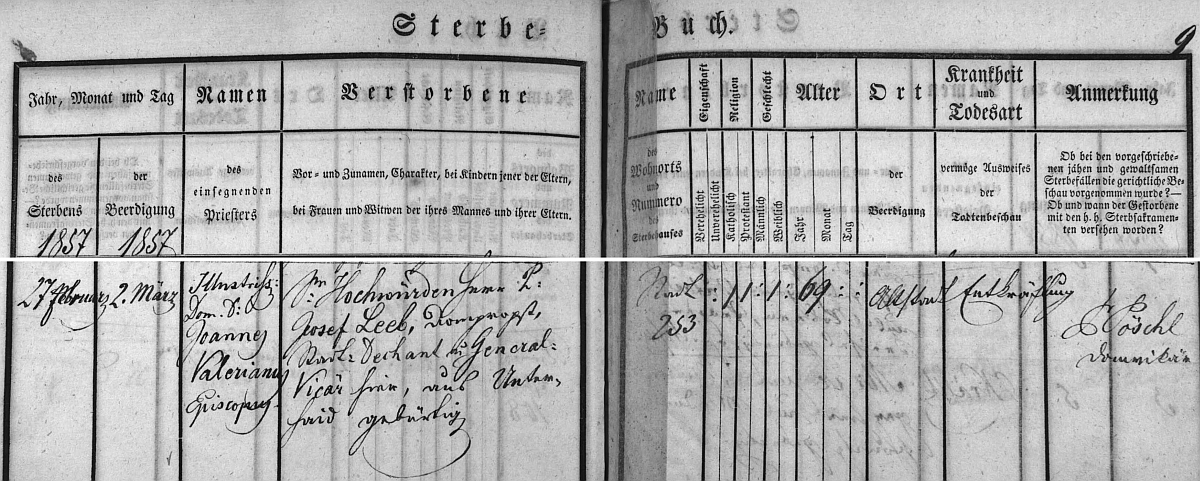 Záznam o úmrtí v knize zemřelých českobudějovické farnosti sv. Mikuláše