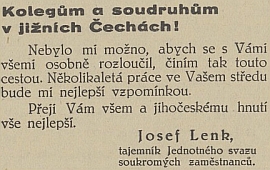 Takto se česky loučil s prací tajemníka Jednotného svazu soukromých zaměstnanců v jižních Čechách