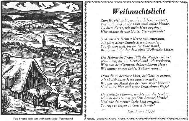 Jeho báseň utěšovala v prvním ročníku Sudetendeutsche Zeitung o Vánocích 1951 vyhnané krajany