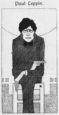 Karikatura, která vyšla v "Prager Tagblatt" po premiéře jeho hry "Rhabarber" v roce 1930