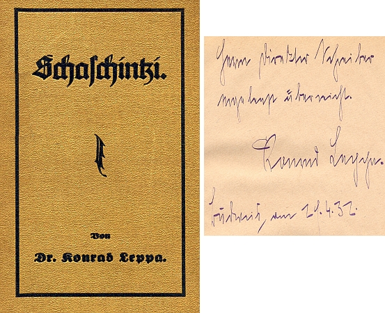 Vazba jeho knihy vydané ve dvacátých letech minulého století v Liberci (Heimat Söhne im Weltkrieg) s vlastnoručním věnováním