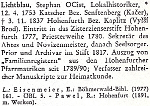 Biografický lexikon k dějinám českých zemí má sice za Lichtblauovo rodiště Kačerov, okr. Žamberk, odvolává se však zároveň na Raphaela Pavla