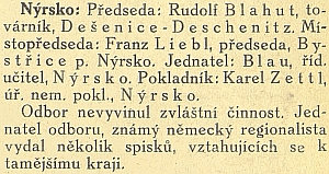 Zpráva o činnosti odboru Národohospodářského sboru jihočeského v Nýrsku zachycuje kromě něj i Rudolfa Blahuta, Josefa Blaua a Karla Zettla