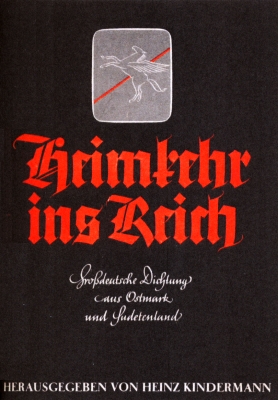 Obálka sborníku (1939) z nakladatelství Reclam jun. s poměrně osudovým názvem "Návrat domů do Říše", kde je zastoupen i on se svou děkovnou básní "Vůdci"