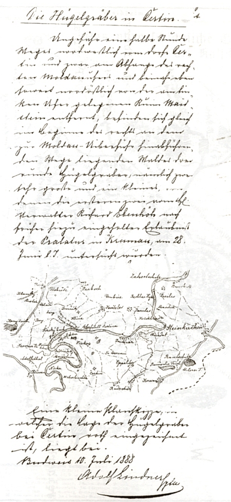 Jeho dokumentace výzkumu mohyl u Záluží (Čertyně) v lese Kopřivna roku 1888 - rukopis uložen v Jihočeském muzeu v Českých Budějovicích, na tomto archeologickém výzkumu s ním pracoval i Johann Nepomuk Woldřich