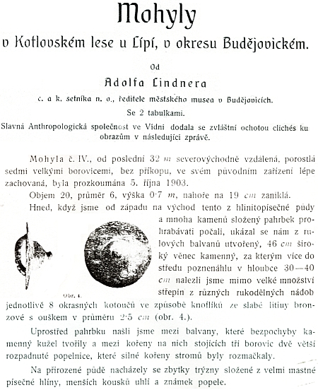 Z dokumentace jeho výzkumu mohyl v Kotlovském lese u Lipí z roku 1903