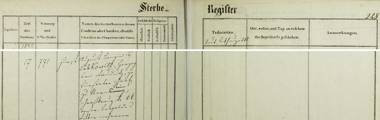 Záznamy o jeho skonu v úmrtních matrikách vídeňského dómu sv. Štěpána...