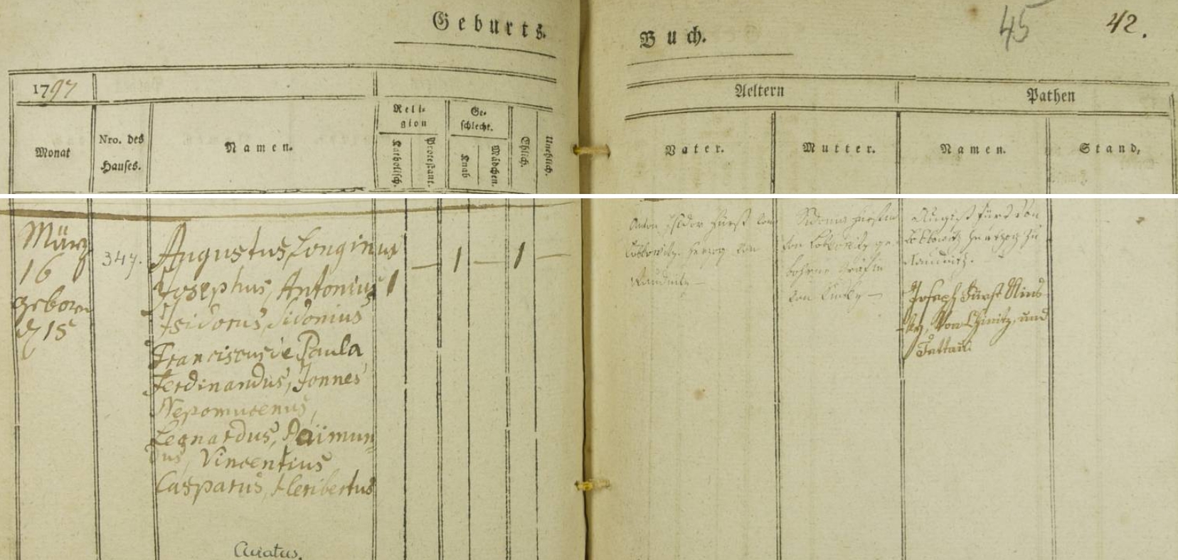 Záznam o jeho narození v křestní matrice při farním kostele sv. Mikuláše na pražské Malé Straně