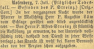 Zpráva v českobudějovickém německém listu ovšem i tuto možnost spíše vyvrací, Alfred Streinz mohl být těžko schopen cesty do Malšína...
