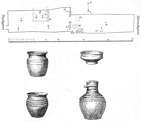 Ukázka jeho dokumentace archeologického výzkumu u nálezů z domu U Hájíčků v Českých Budějovicích