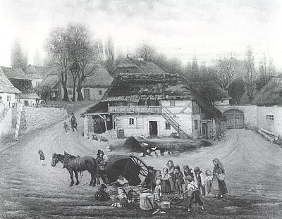 Nehoda umělce / Na návsi, olejomalba Antonína Chitussiho
z roku 1877