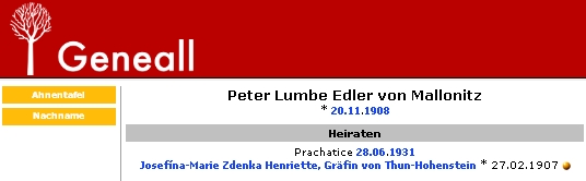 Záznam bratrův v genealogickém serveru i s udáním data jeho prachatické svatby