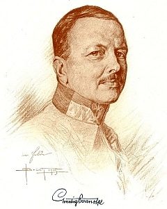 Jeho otec, rakouský generál Heinrich Lustig-Prean (1865-1932), na kresbě Oskara Brächa (1869-1943) i s vlastnoručním podpisem zpodobeného