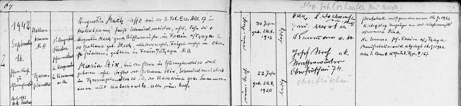 Záznam o svatbě v oddací matrice Věžovaté Pláně