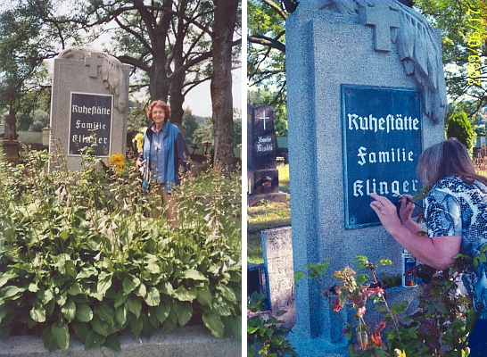 Hrob rodiny Klingerovy v Benešově nad Černou - je tu pochován její otec, holič a kadeřník Engelbert Klinger, narozený 9. září roku 1895 a zesnulý 22. února 1938