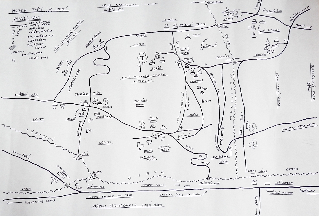 Vlastnoruční mapka okolí rodných míst