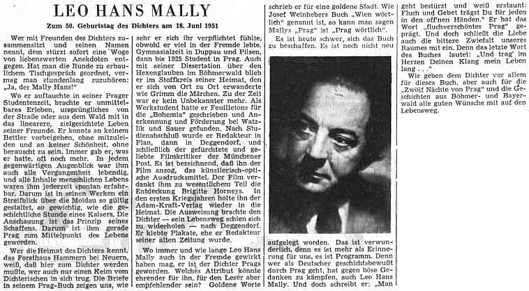 K jeho 50. narozeninám vyšel v prvním ročníku listu Sudetendeutsche Zeitung tento nepodepsaný článek neznámého autora