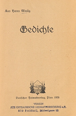 Obálka a titulní list jeho prvotiny (Deutscher Heimatverlag, Planá, 1927, viz i Adolf Hauffen)
