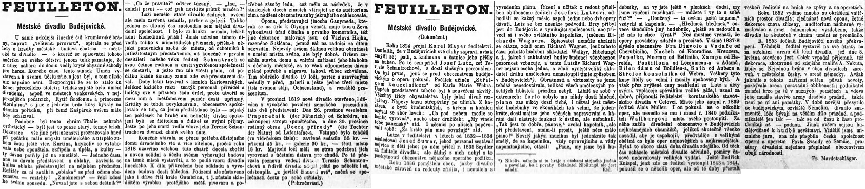 Jeho český článek k historii českobudějovického divadla má vedle zapadlých textů Reinholda Huyera a novějších souhrnů Wilhelma Formanna a G. K. Meerwalda, psaných německy, ojedinělou hodnotu
