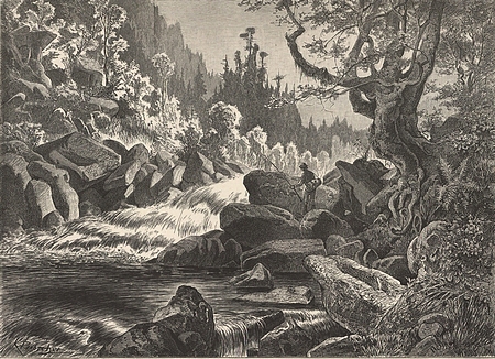 Vltava u Čertovy stěny na ilustraci Karla Liebschera z II. svazku Ottovy edice Čechy