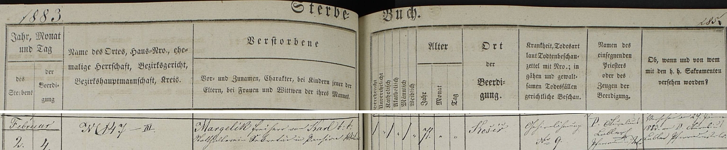 Záznam o jeho úmrtí v knize zemřelých malostranského kostela sv. Tomáše
