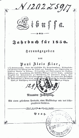 Titulní list almanachu Libussa pro rok 1850, rovněž s jeho básněmi