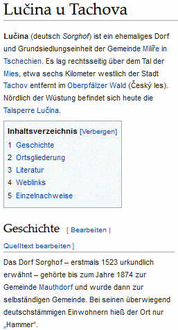 Německé heslo Sorghofu ve Wikipedii je na rozdíl od českého velice obsažné a připomíná i Frýdovu knihu