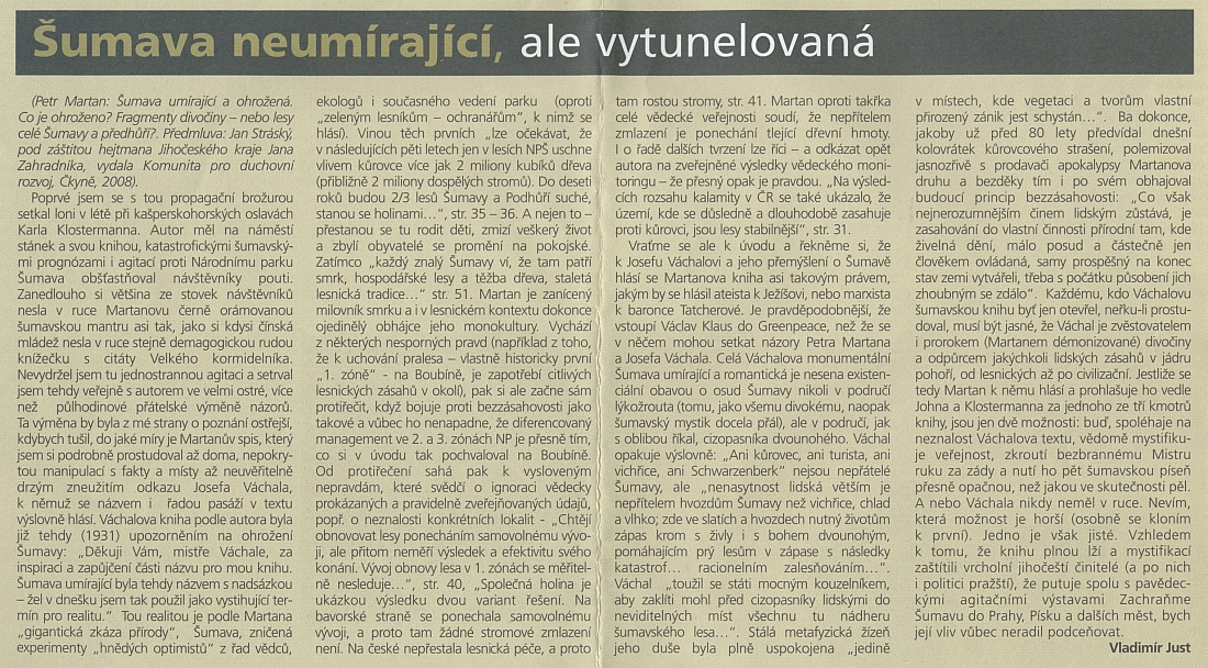 Polemický článek Vladimíra Justa s Martanovou knihou (viz níže obálka německého vydání), která se dovolává Josefa Váchala