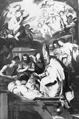 Obraz se zpodobením sv. Mikuláše na hlavním oltáři českobudějovické katedrály, připisovaný Georgu Bachmannovi