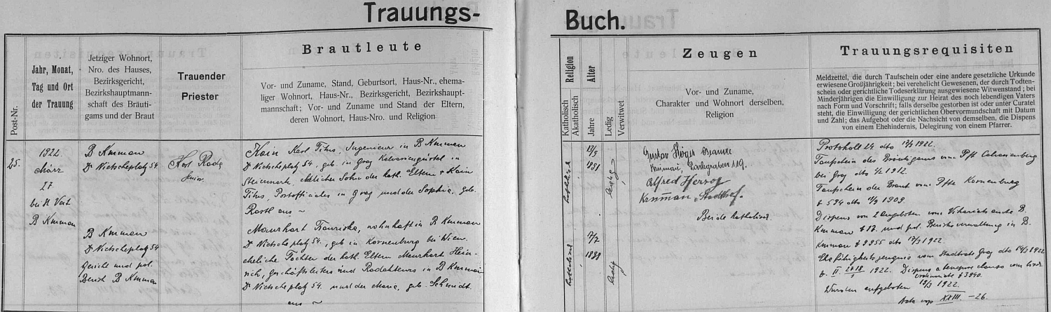 V záznamu českokrumlovské knihy oddaných o Fannině svatbě je rodinné příjmení psáno pro změnu opět Maurhart, ženich Ing. Karl Kain byl v Českém Krumlově později majitelem Druck- und Verlagsanstalt Kain und Staininger a vydavatelem Deutsche Böhmerwald Zeitung