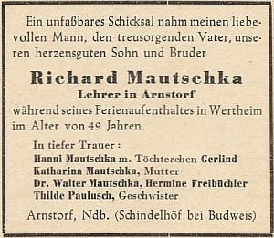 Parte jeho nevlastního bratra Richarda, prozrazující, že Hans měl ještě další nevlastní sourozence Waltera a Thildu, pocházející z otcova druhého manželství