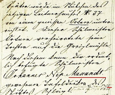 Přípis ve frymburské kronice se správným datem Maxantova narození