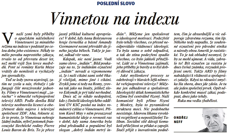 Poslední slovo Ondřeje Neffa a článek z tisku k novým a donedávna nepředstavitelným osudům díla Karla Maye