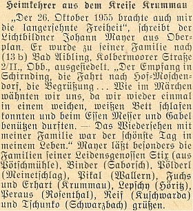 Tady podává na stránkách krajanského měsíčníku on sám zprávu o svém propuštění z československého vězení v říjnu roku 1955