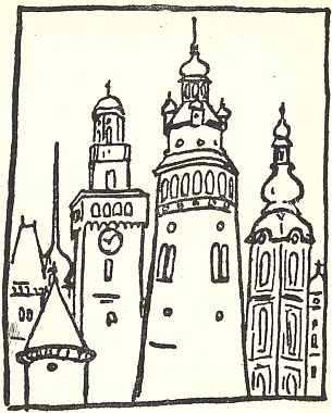 Karel Čapek si své cestovní obrázky ze Šumavy sám i ilustroval, a tak se ocitla v Obrázcích z domova i prachatická a krumlovská věž vedle jakési zapadlé šumavské vsi (mohl by to být třeba Gsenget se svými sedmi staveními)