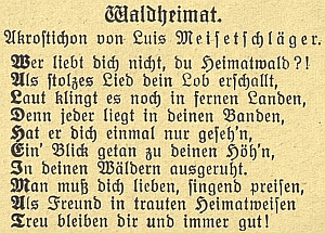 Báseň "Waldheimat" je v originále psána jako akrostichon, tj. první písmena jednotlivých řádků tvoří slovo, totožné s názvem básně