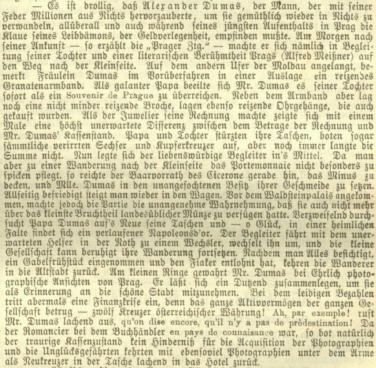 V líčení pobytu francouzského klasika Alexandra Dumase v Praze zaujímá Meissner jako jeho zdejší průvodce významnou roli i tím, že pomohl Dumasově rodině ke koupi suvenýru i zaplacení fiakru ve finanční nouzi romanopiscově
