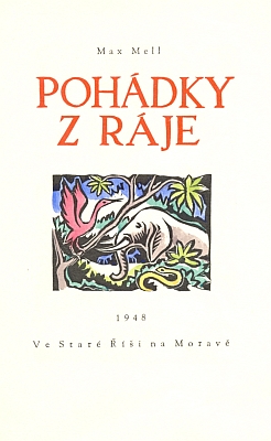 Obálka, frontispis a titulní list (1948) bibliofilského vydání jeho próz (jedna z nich byla přeložena z rukopisu!) ve Staré Říši na Moravě s ručně kolorovanými dřevoryty Michaela Floriana