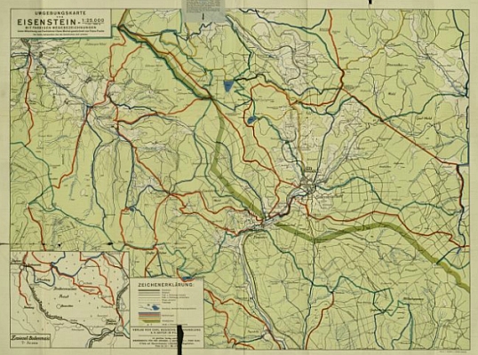 Mapa okolí Železné Rudy, která vznikla za jeho spolupráce, jak je patrno z jejího záhlaví (klikněte na náhled pro digitalizovanou mapu)