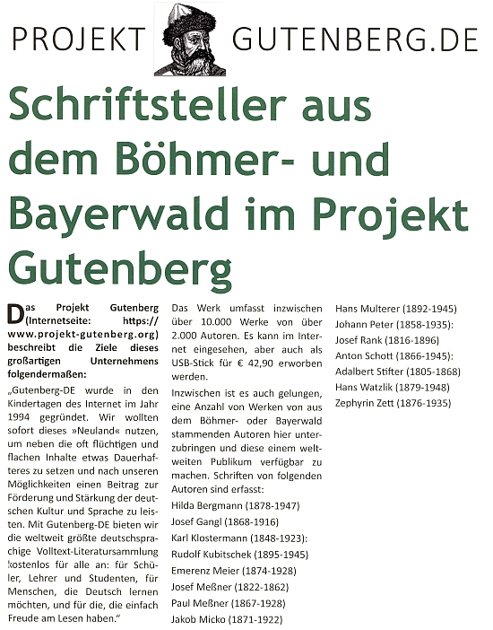 I on je zastoupen v Projektu Gutenberg s plnotextovými ukázkami z děl šumavskách německých autorů