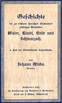 Jedna z jeho prací, kterou vydal vlastním nákladem v Mutěníně roku 1924 jako "4. sešit Mutěnínské vlastivědy" a která pojednává o čtyřech okolních vsích