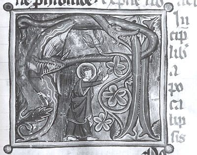 Iniciála A s obrazem apoštola Jana je součástí pětidílné bible
z počátku 14. století ve fondu vyšebrodské klášterní knihovny