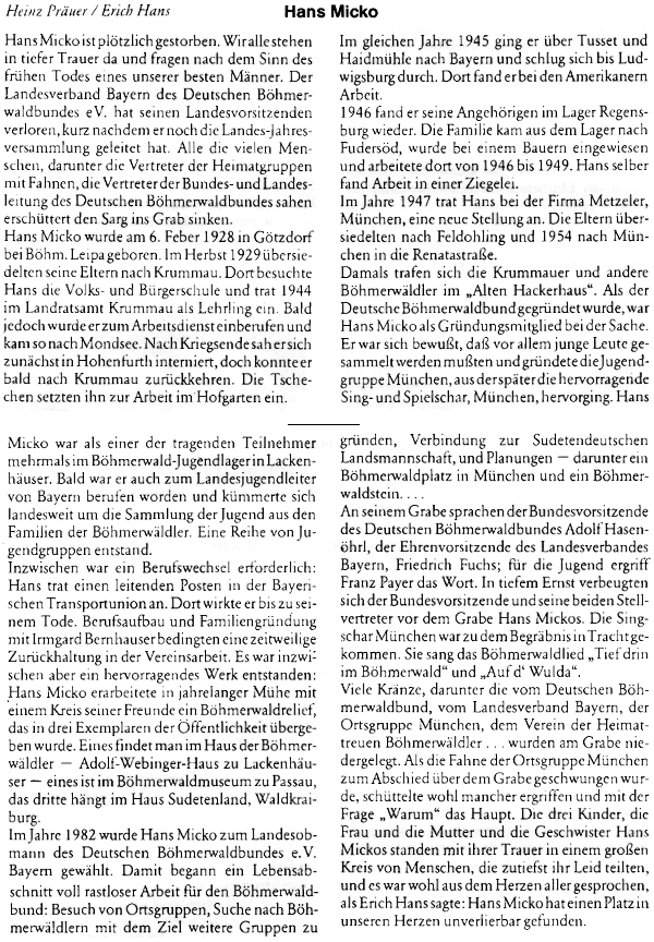 Nekrolog do krajanského časopisu napsali Heinz Präuer a Erich Hans